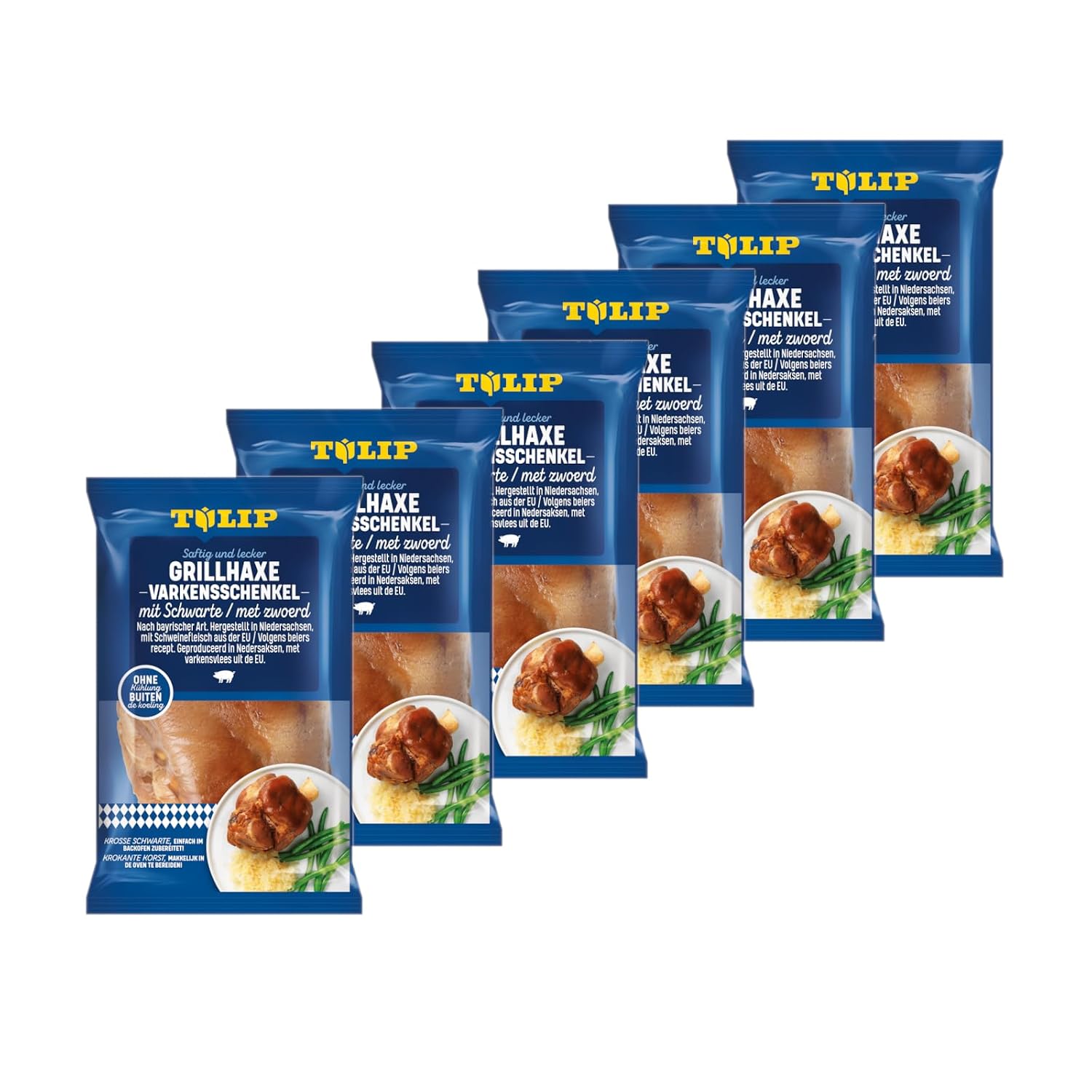 1 TULIP 6x 600 g Grill-Haxe mit Schwarte | Tafelfertig Kross Gegart Vakuumverpackt | Schweinshaxe einfach im Backofen zubereitet in ca. 30-40 Minuten | Ohne Kühlung – Bild 1